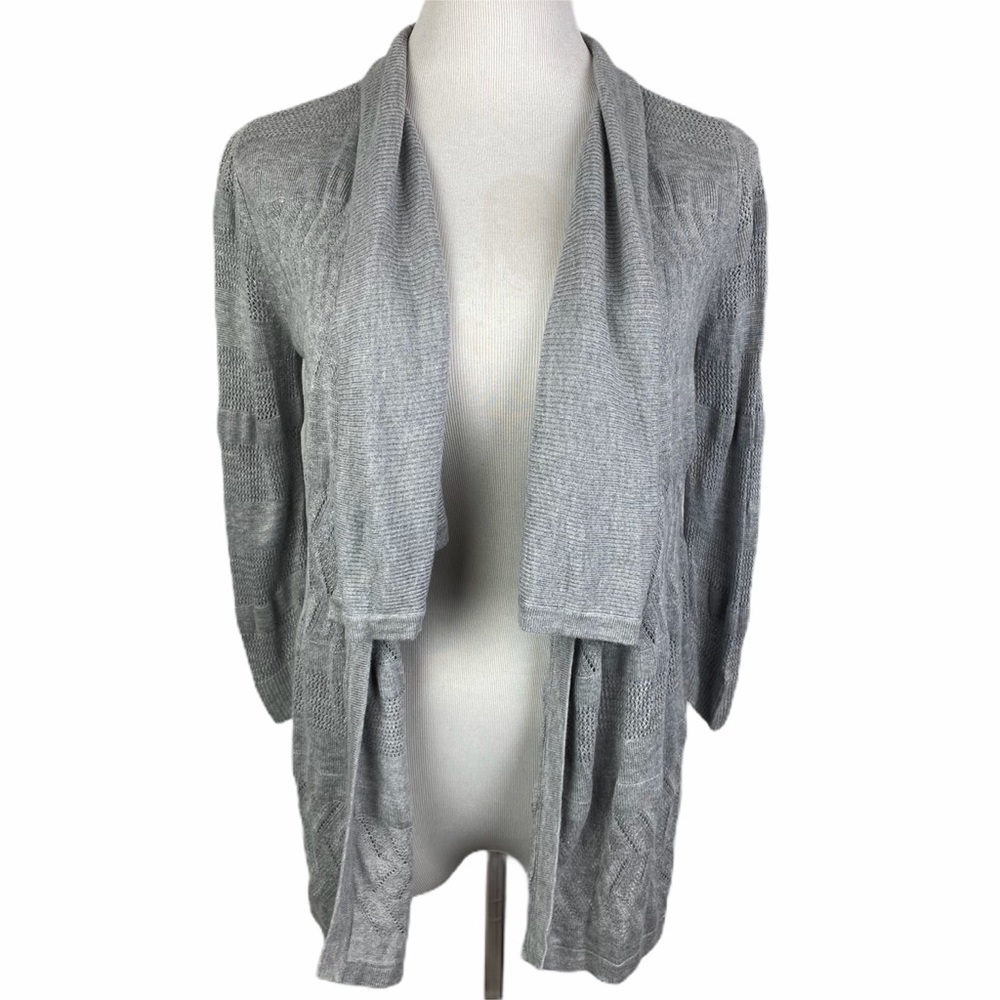 White House Black Market Open Front Shawl Neck Knit Cardigan Women's XXS Gray